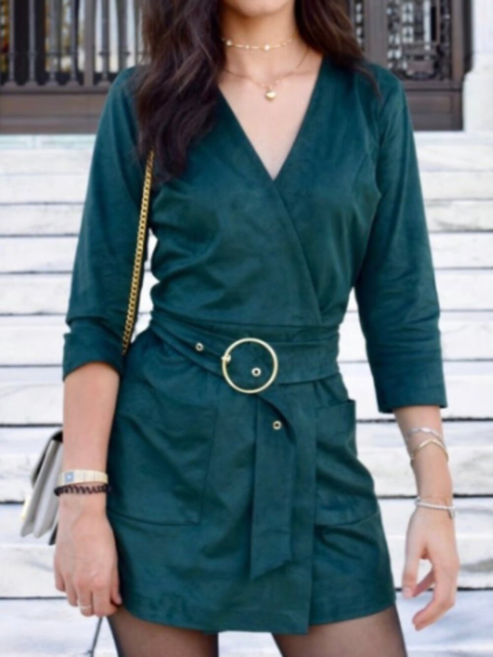 Zara TRF Forest Green Faux Suede Wrap Belted Romper Playsuit Size M